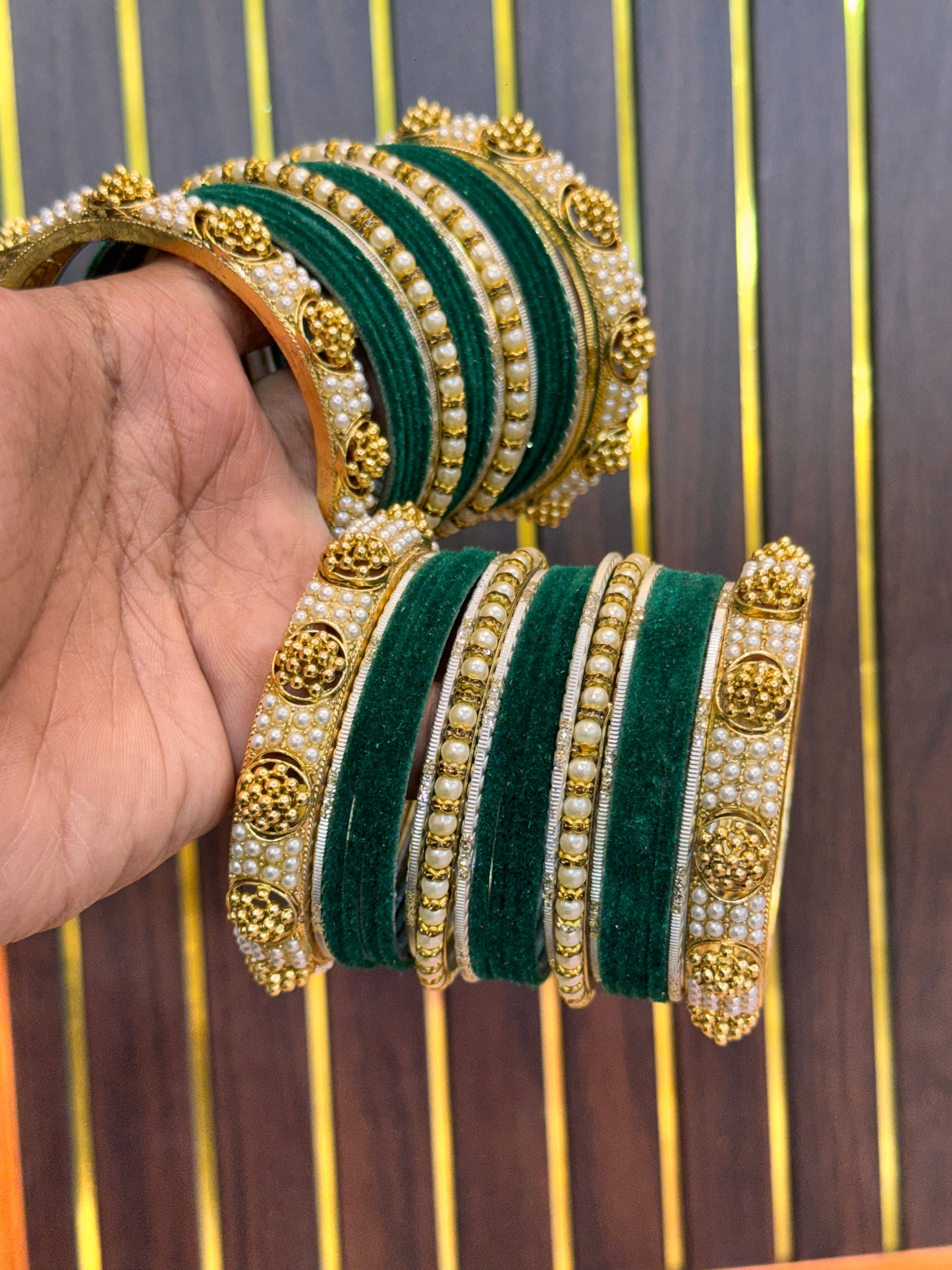 GREEN PEARL WEDDING BANGLES SET