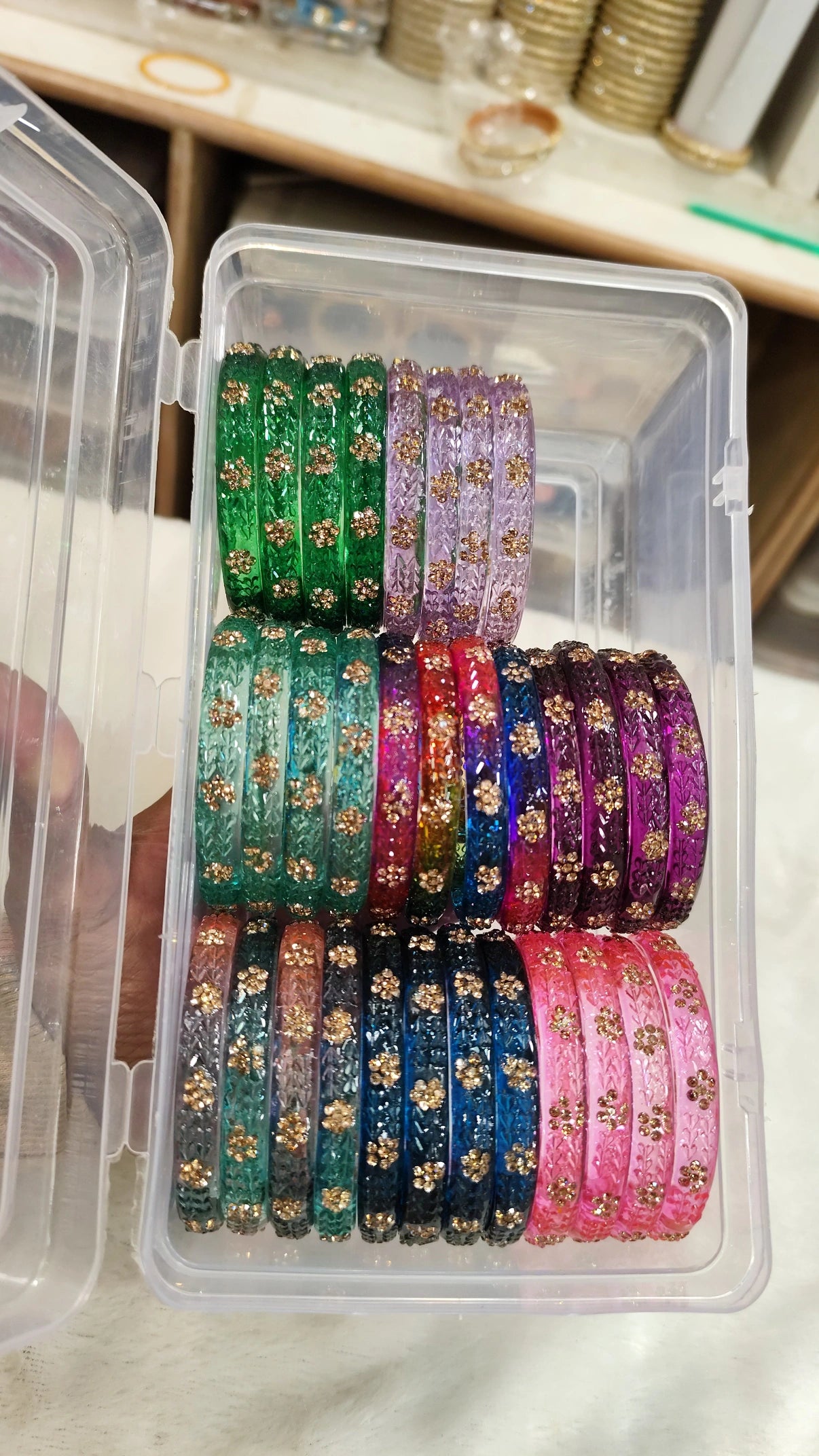 Glass leaf crystal bangles