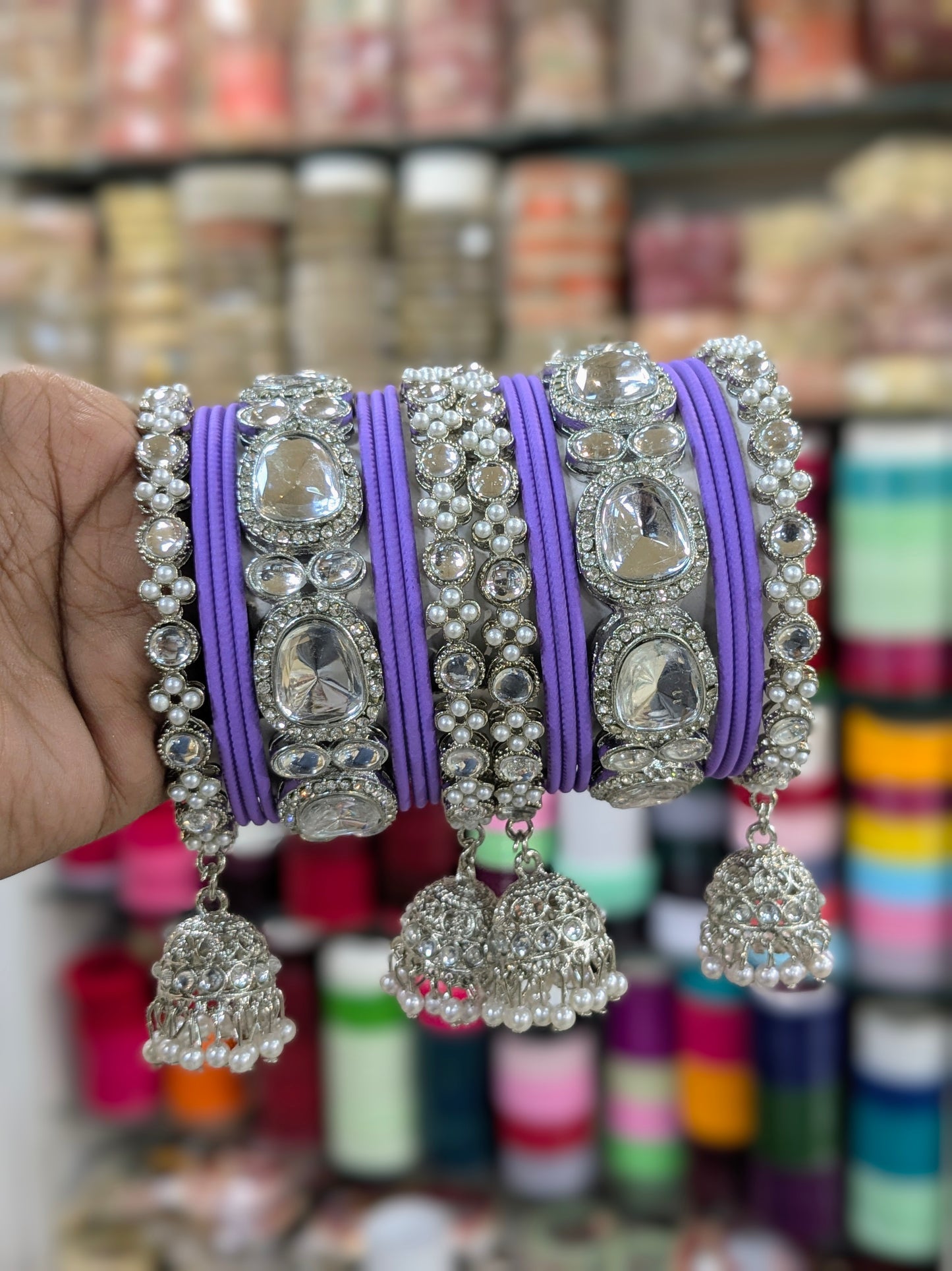 ✨ Silver Jhumka Bangles with Kundan & Color Touch ✨