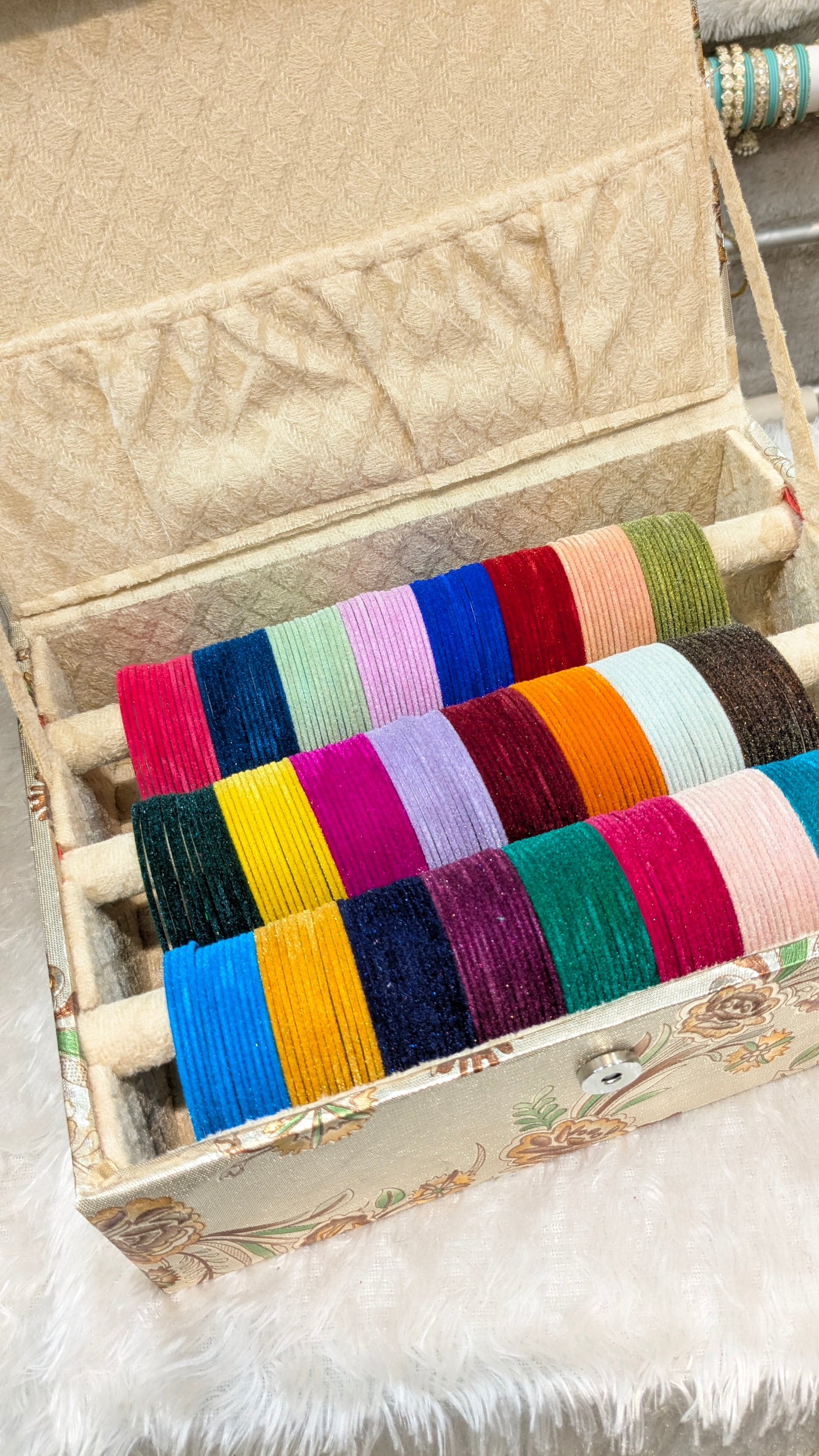 Velvet bangles with bangles organizer as