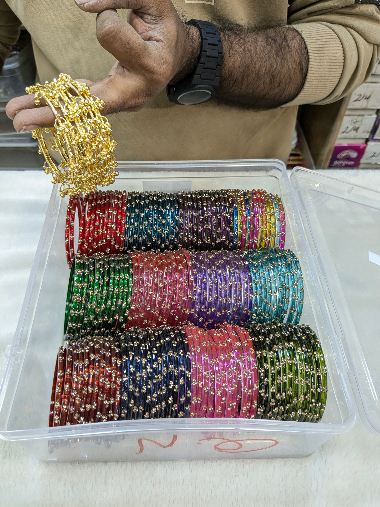3drop glass bangles with kashmiri siders