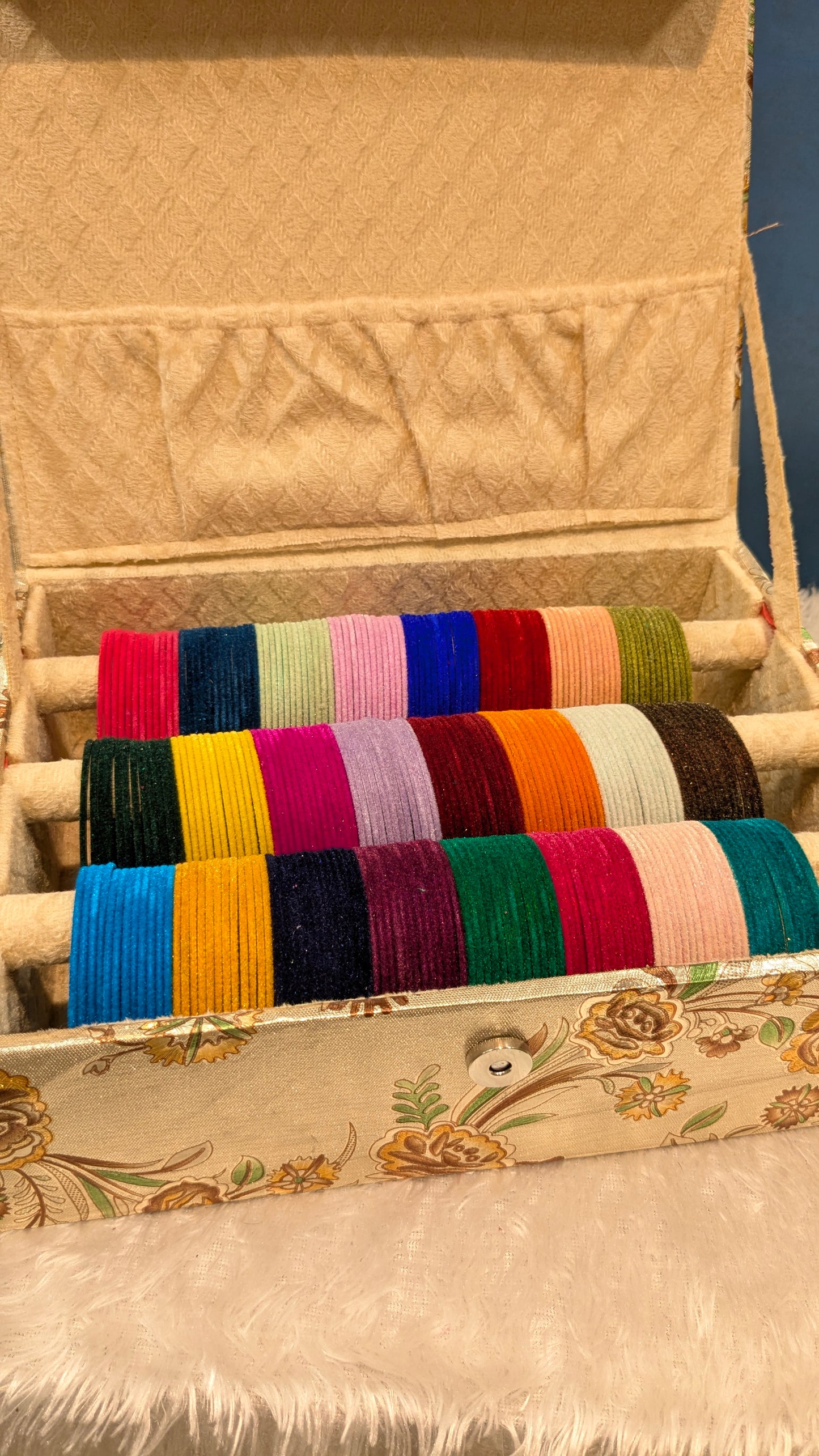 Velvet bangles with bangles organizer as