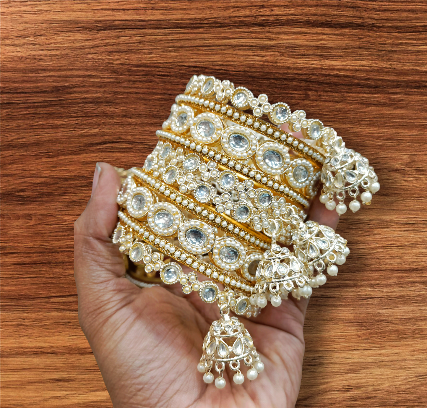 Pearl jhumki bangles set