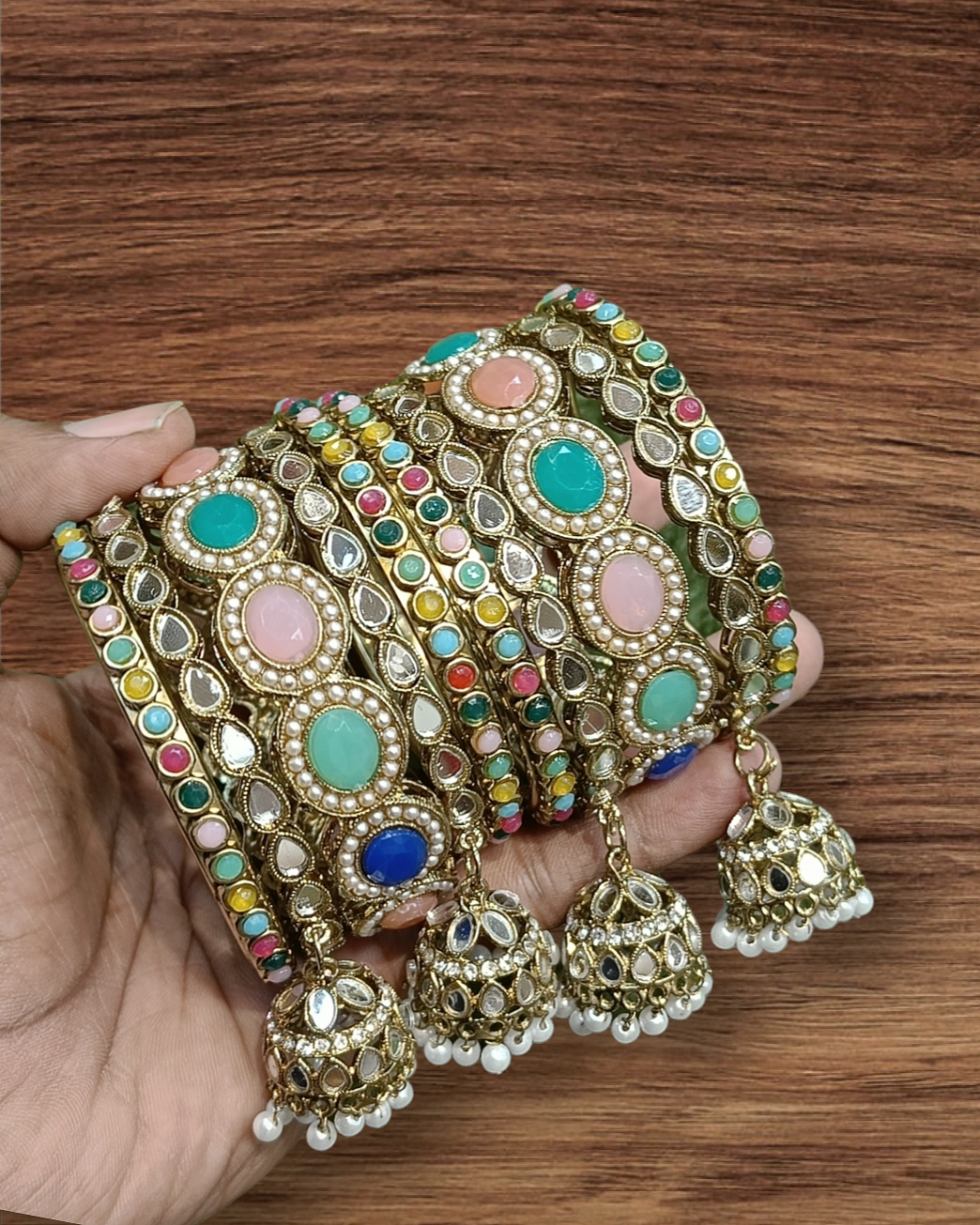 MARBLE JHUMKI BANGLES SET