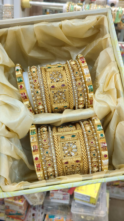 RAJWADI GOLD LOOK BRIDAL BANGLES SET