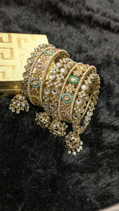 Multy bangles set in mehandi polish
