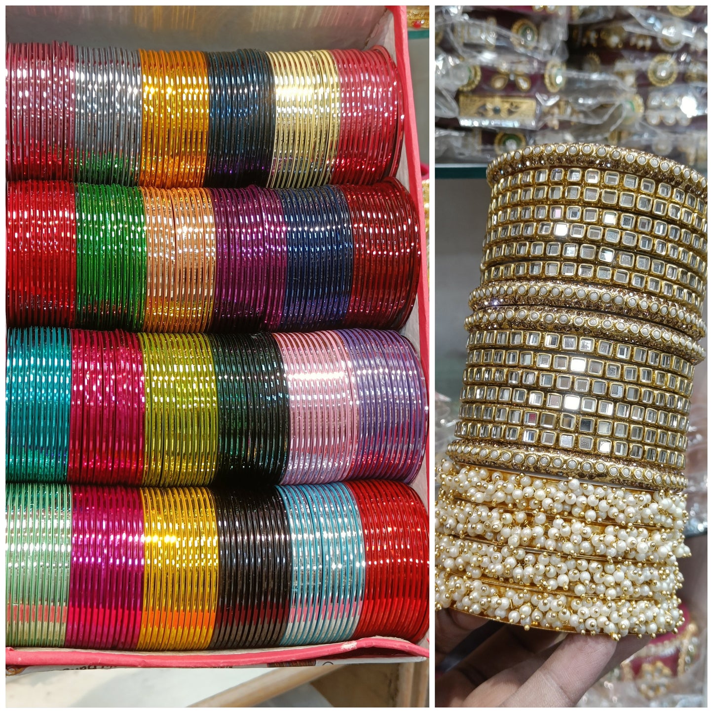 One of the Best seller combo 


24 DOZEN bangles 

4 pc lahariya 

12 pc choki bangles 

4 pc bindi chudi 

Will come with thermocol proper packing