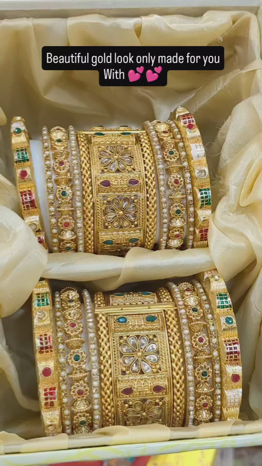 RAJWADI GOLD LOOK BRIDAL BANGLES SET