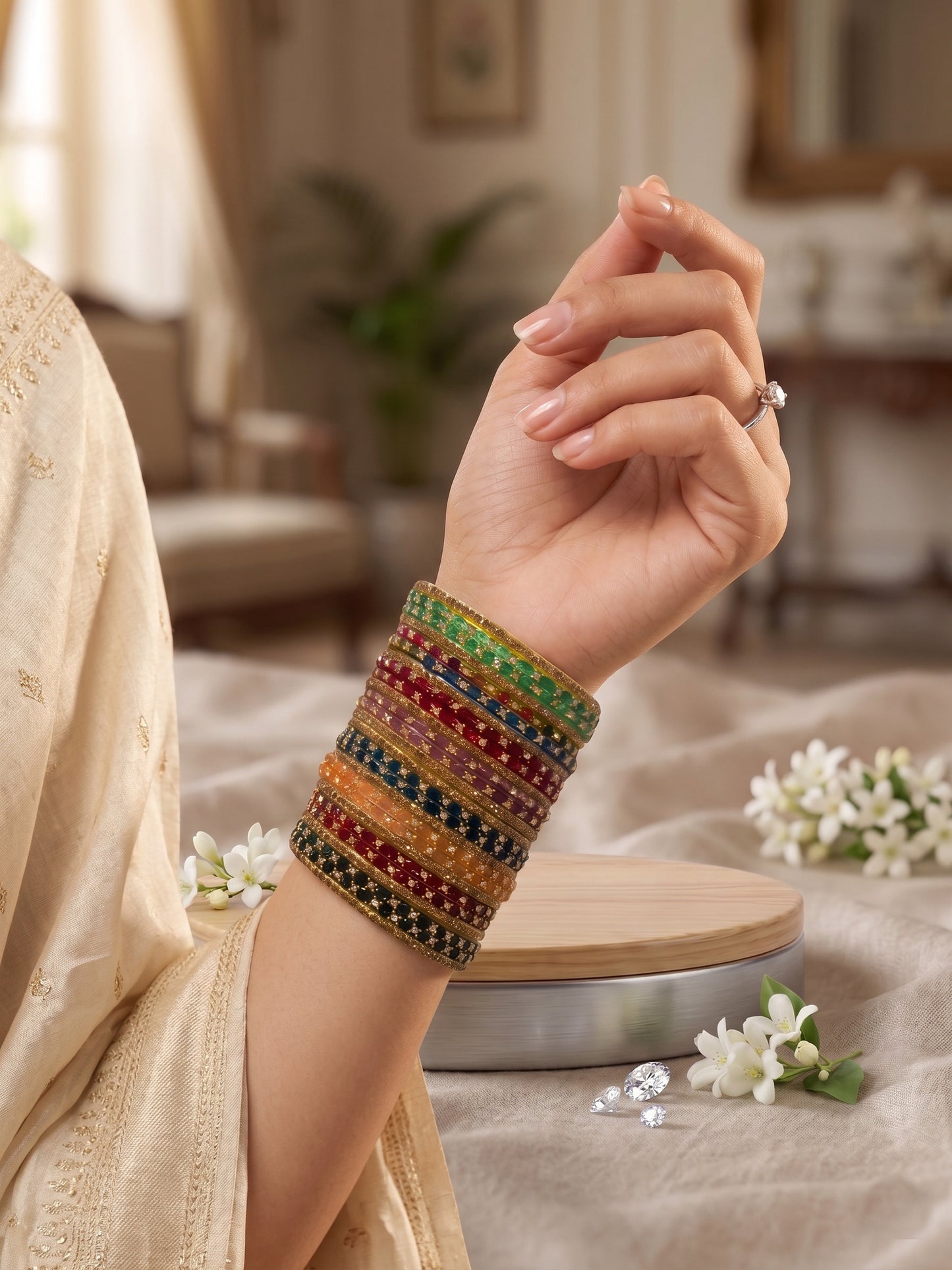Lotus multy raindrop glass  bangles