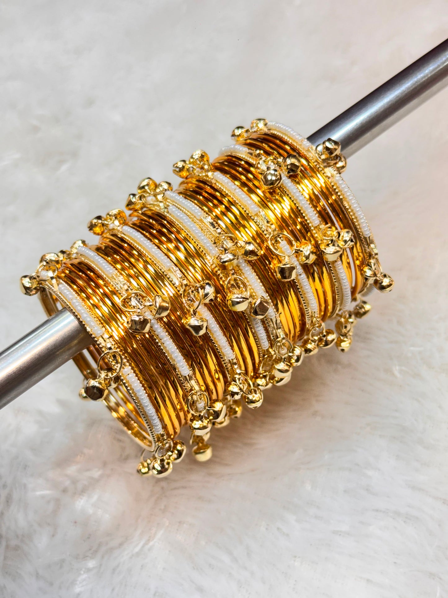 NEW GLOSSY BANGLES WITH PEARL KASHMIRI BANGLES