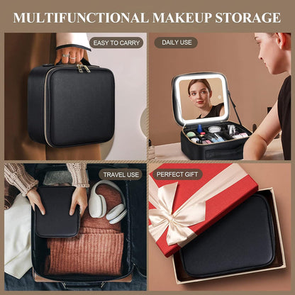 Makeup bag with led mirror