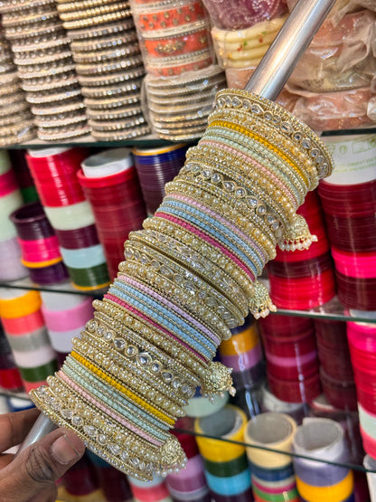 NEW PASTEL JHUMKHI KUNDAN BANGLES SET
