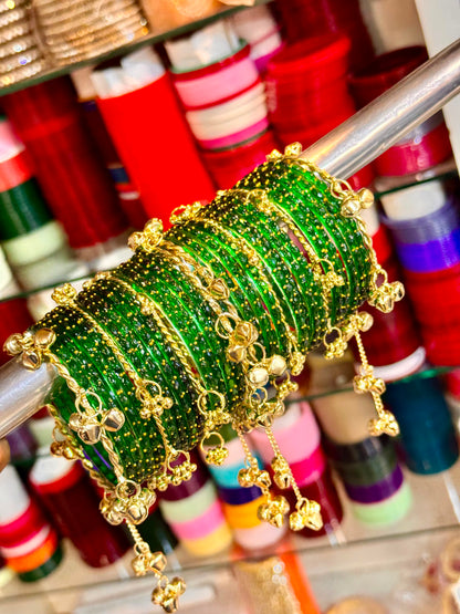 NEW GREEN COLOR KASHMIRI RAINDROP SPECIALL BANGLES SET
