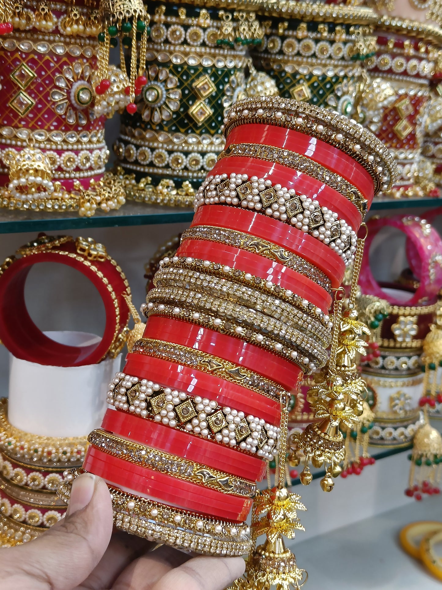 Antic pearl jhumka bangles set