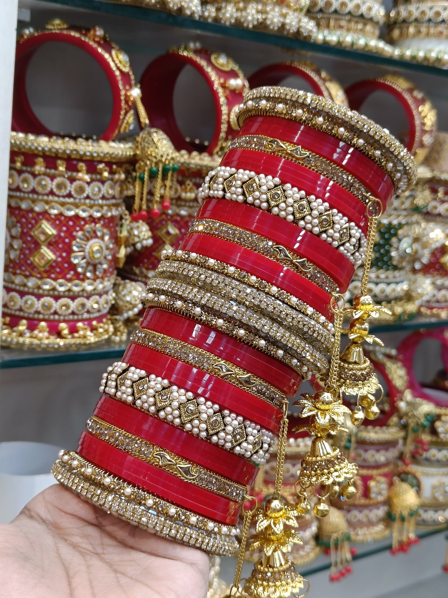 Antic pearl jhumka bangles set