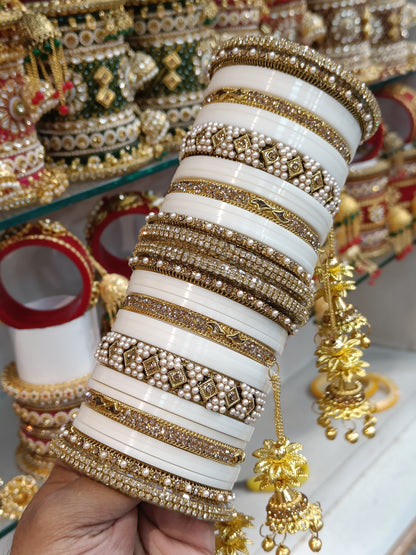 Antic pearl jhumka bangles set