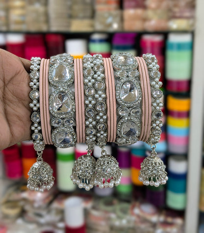 ✨ Silver Jhumka Bangles with Kundan & Color Touch ✨