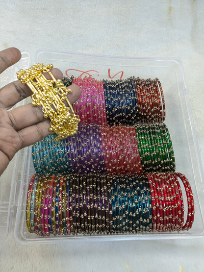 3drop glass bangles with kashmiri siders