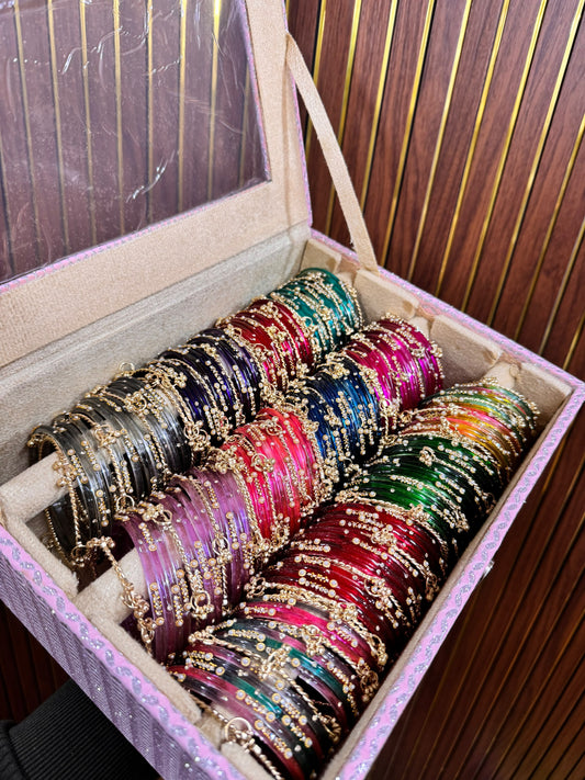 Kashmiri pearl drop glass bangles Combo WITH GLITTER ORGANISER