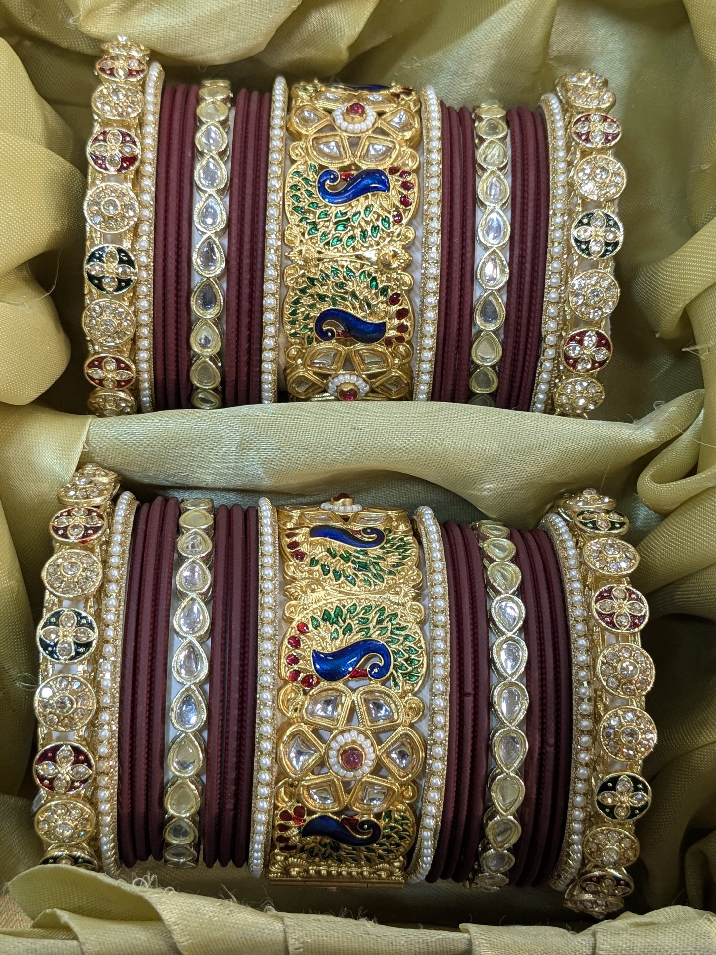 Marron peacock rajwadi bridal bangles set