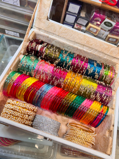 New Pearl Diamond Bangles Set with Jelly Combo | 12 Dozen Pearl Bangles | Lahariya Kada | Silver Diamond Bangles | Free Organizer