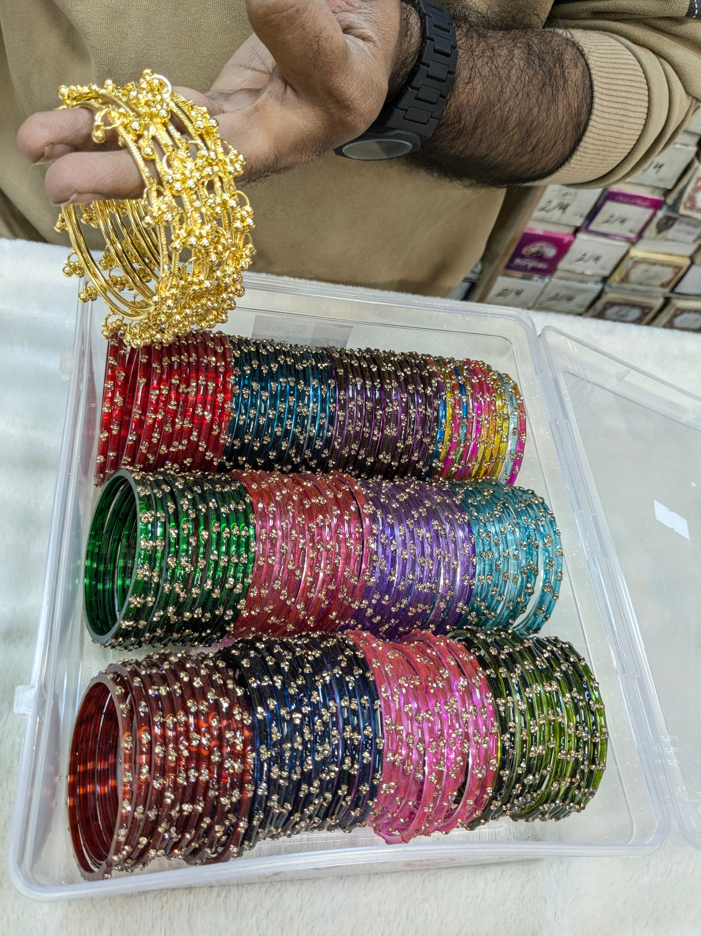 3drop glass bangles with kashmiri siders