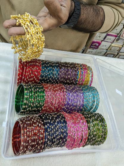 3drop glass bangles with kashmiri siders