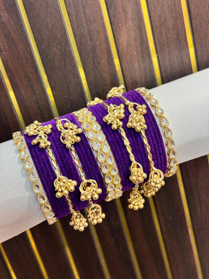 New bridal bangles Set With velvet and kakshmiri Kundan