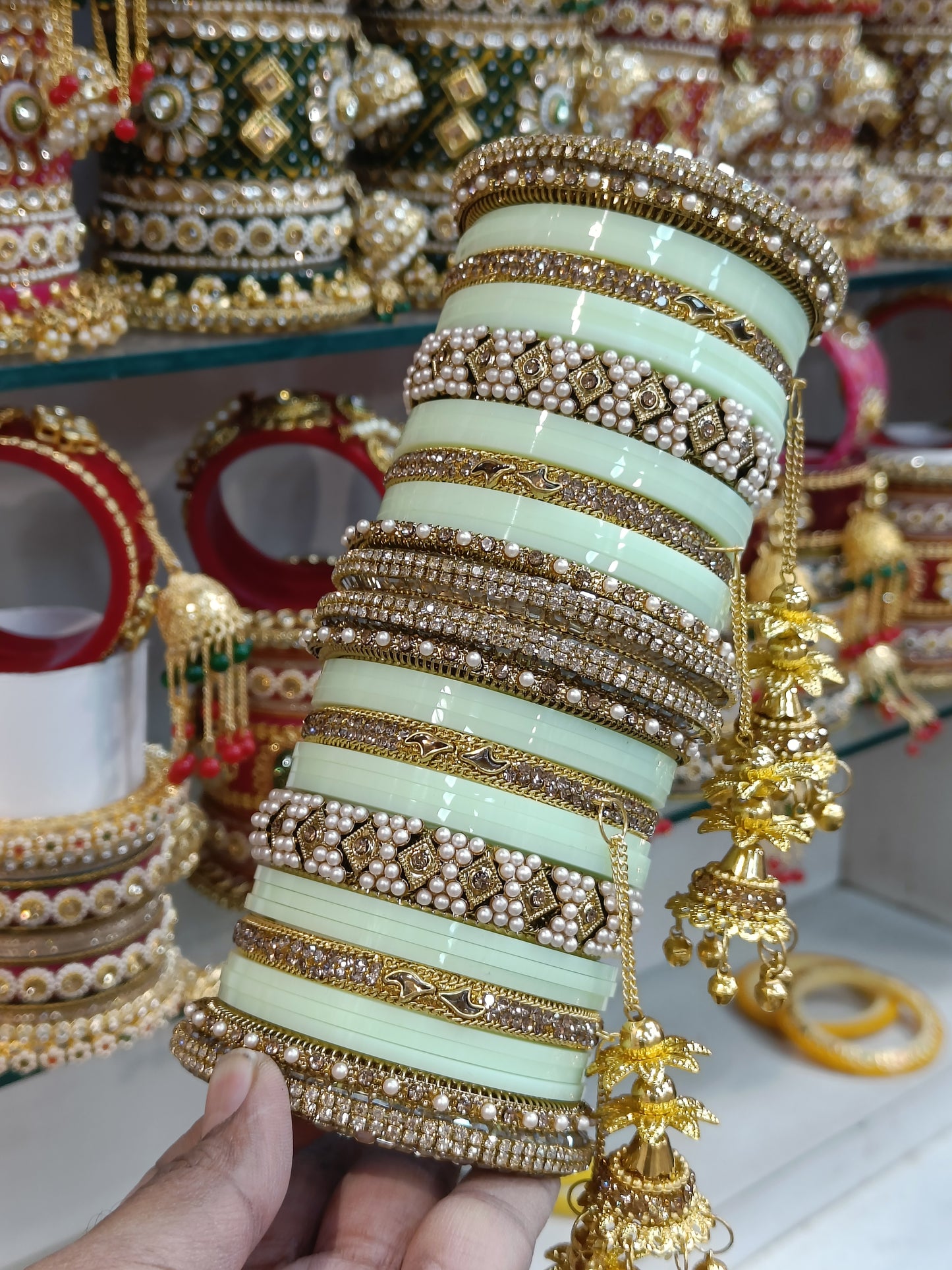 Antic pearl jhumka bangles set