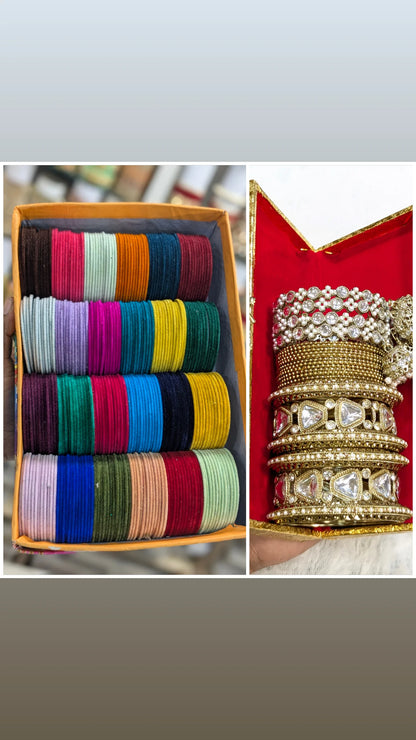 Kundan with Metal bangles