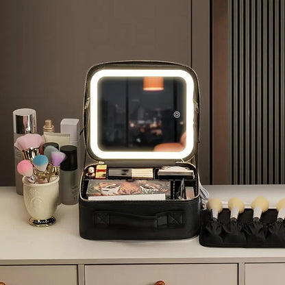 Makeup bag with led mirror