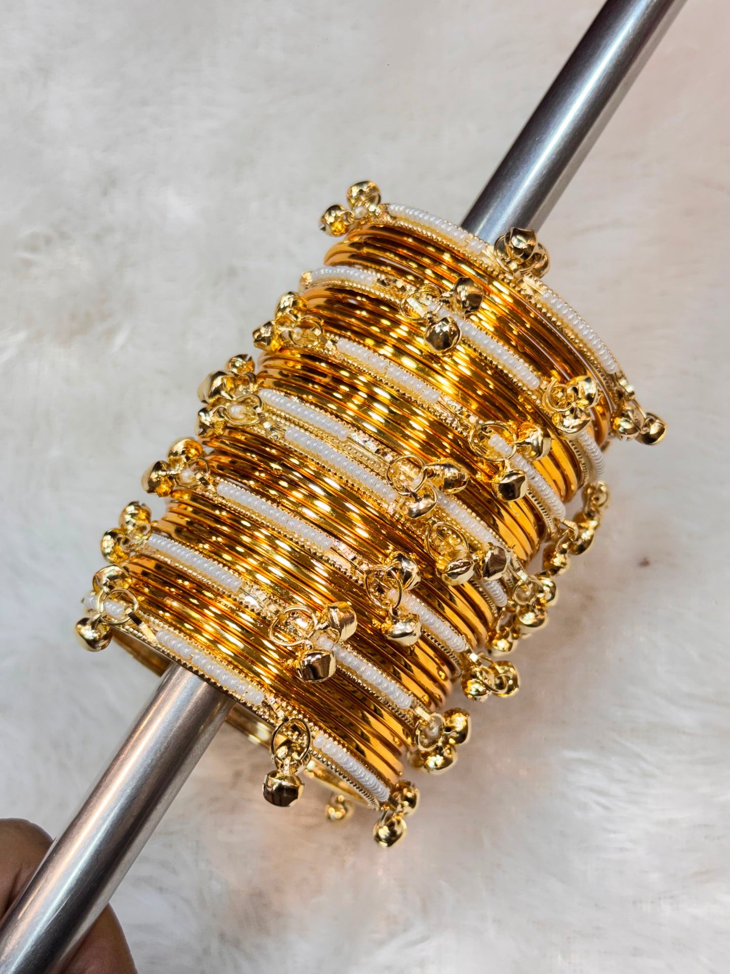 NEW GLOSSY BANGLES WITH PEARL KASHMIRI BANGLES