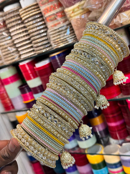 NEW PASTEL JHUMKHI KUNDAN BANGLES SET