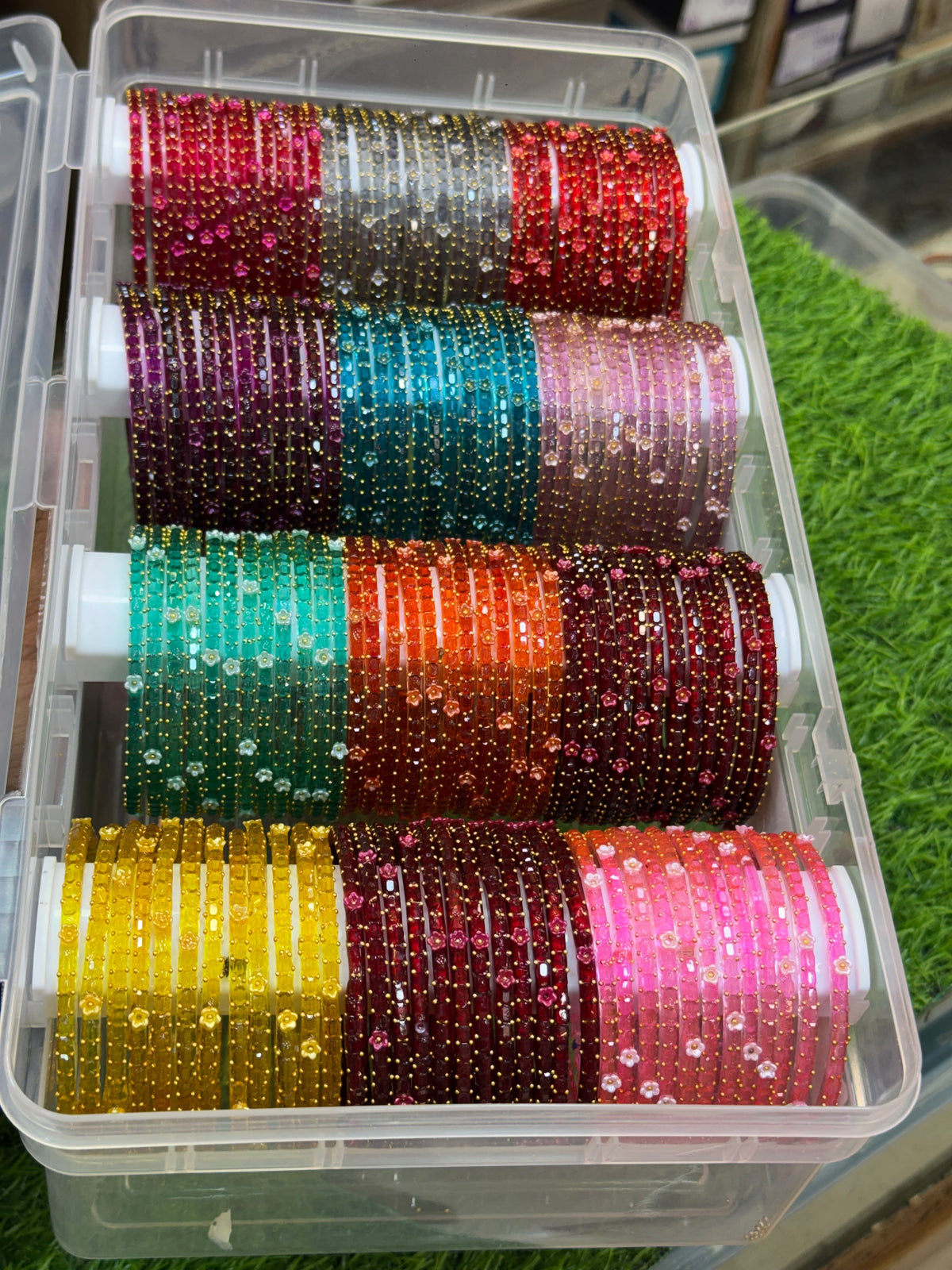New Rose Flower 12 Colour/Dozen Raindrop Bangles With Organiser