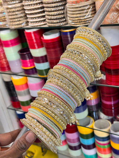 NEW PASTEL JHUMKHI KUNDAN BANGLES SET