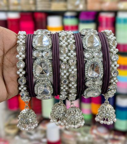 ✨ Silver Jhumka Bangles with Kundan & Color Touch ✨