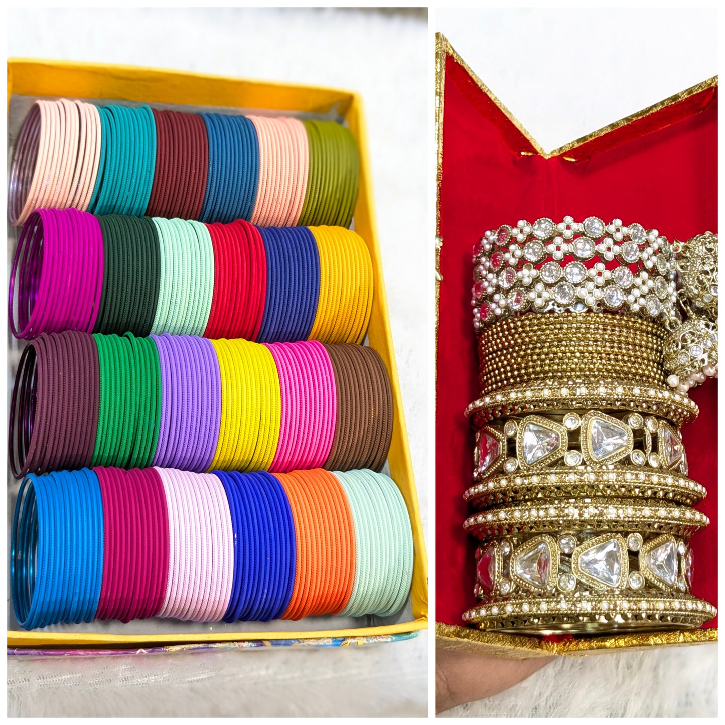 Kundan with Metal bangles