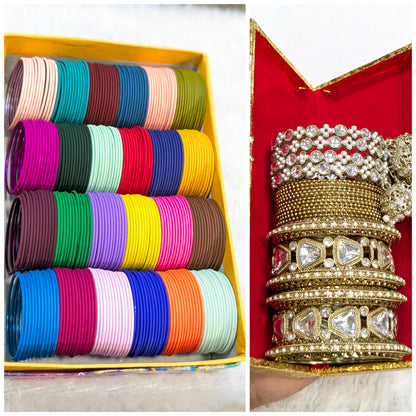 Kundan with Metal bangles