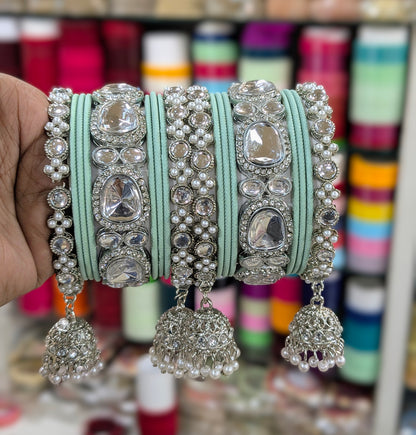✨ Silver Jhumka Bangles with Kundan & Color Touch ✨