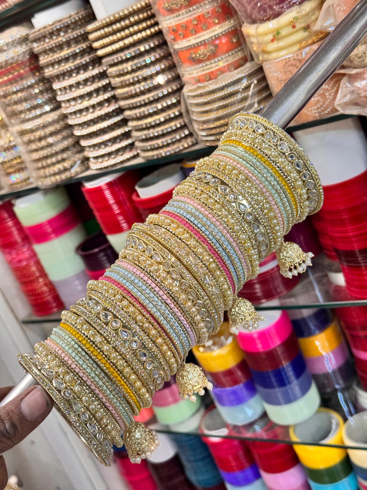 NEW PASTEL JHUMKHI KUNDAN BANGLES SET