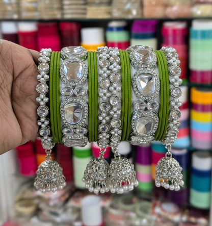 ✨ Silver Jhumka Bangles with Kundan & Color Touch ✨