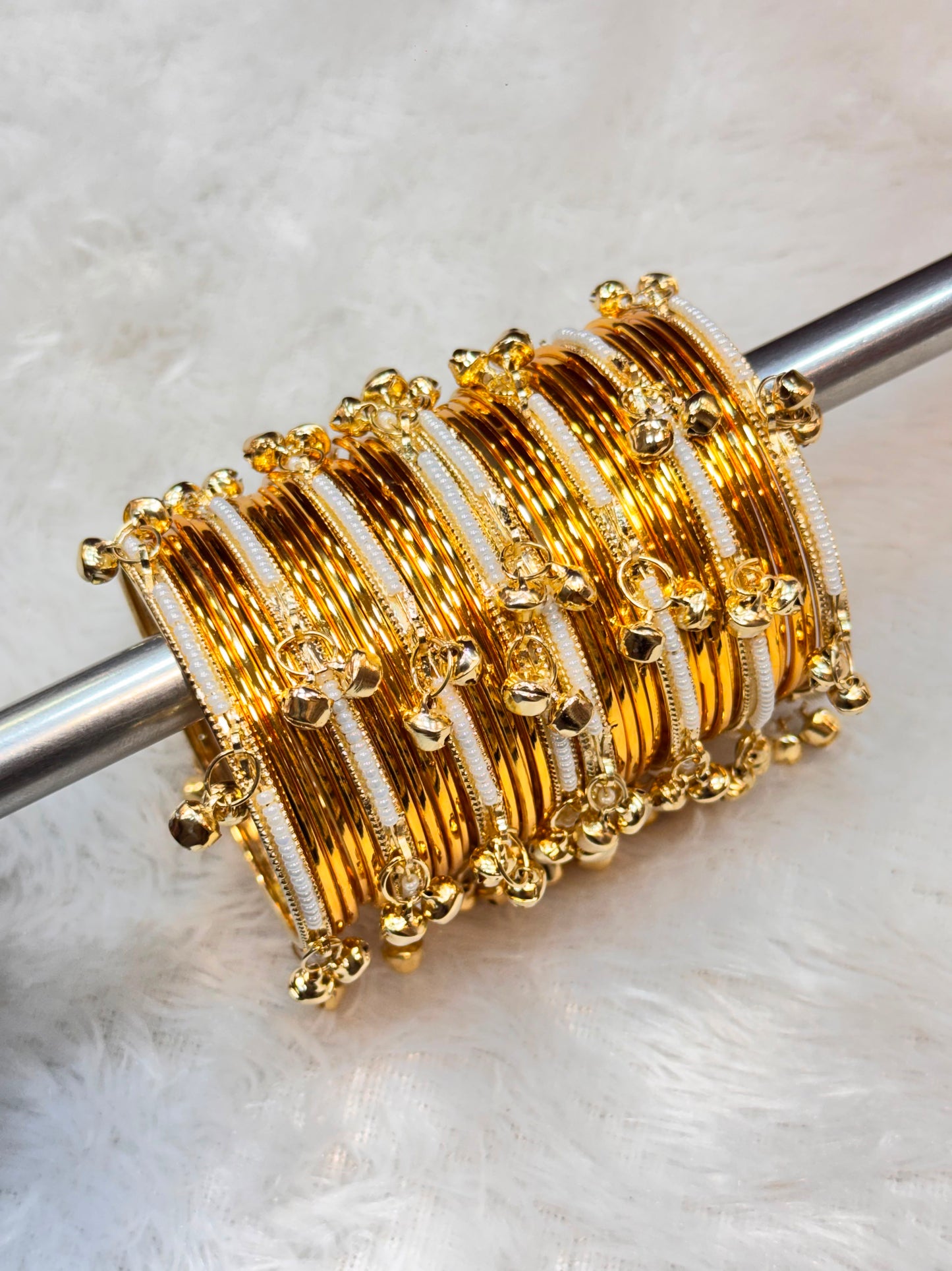 NEW GLOSSY BANGLES WITH PEARL KASHMIRI BANGLES