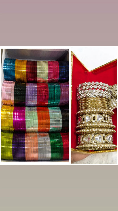 Kundan with Metal bangles
