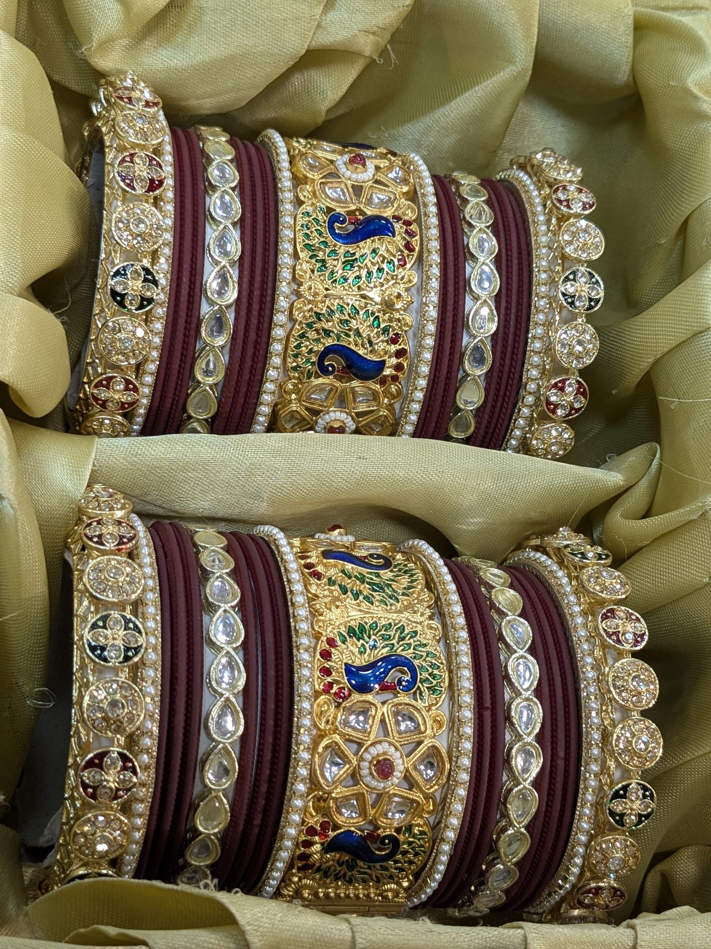 Marron peacock rajwadi bridal bangles set