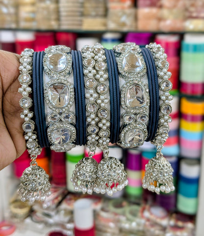 ✨ Silver Jhumka Bangles with Kundan & Color Touch ✨
