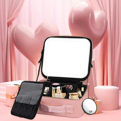Makeup bag with led mirror