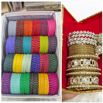 Kundan with Metal bangles
