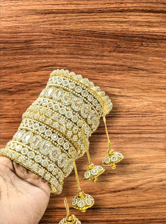 Golden pearl bangles set with jhumka