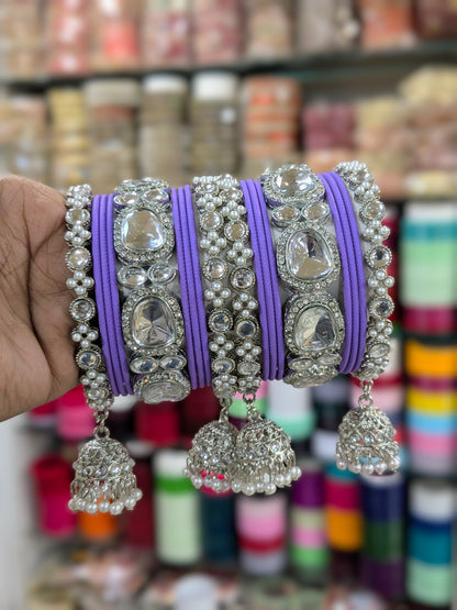 ✨ Silver Jhumka Bangles with Kundan & Color Touch ✨
