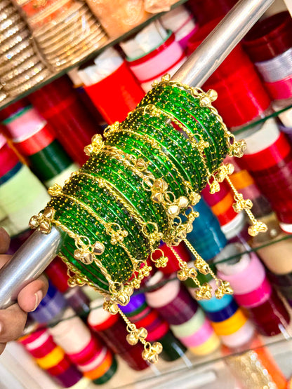 NEW GREEN COLOR KASHMIRI RAINDROP SPECIALL BANGLES SET